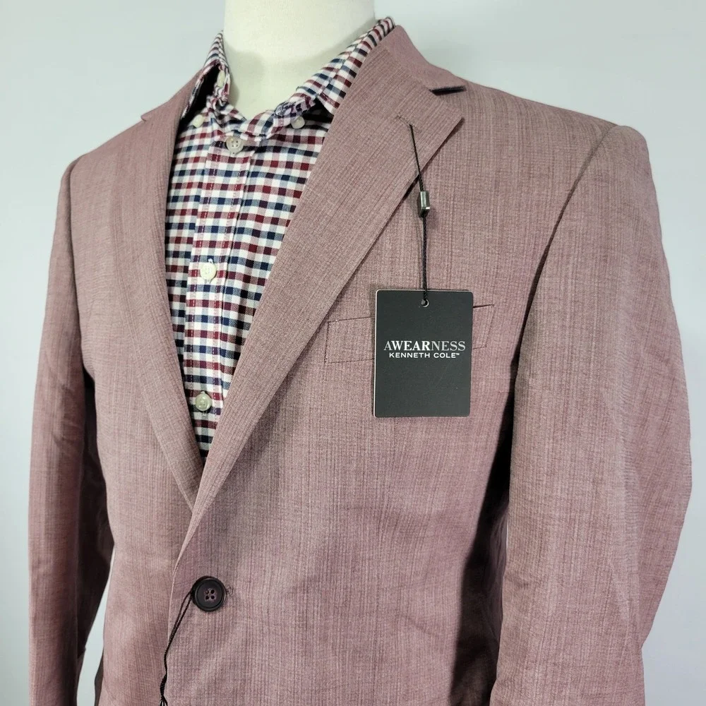 Kenneth Cole Awearness Mens Sport Coat Blazer Two Button Plum Wool Blend 40R NEW